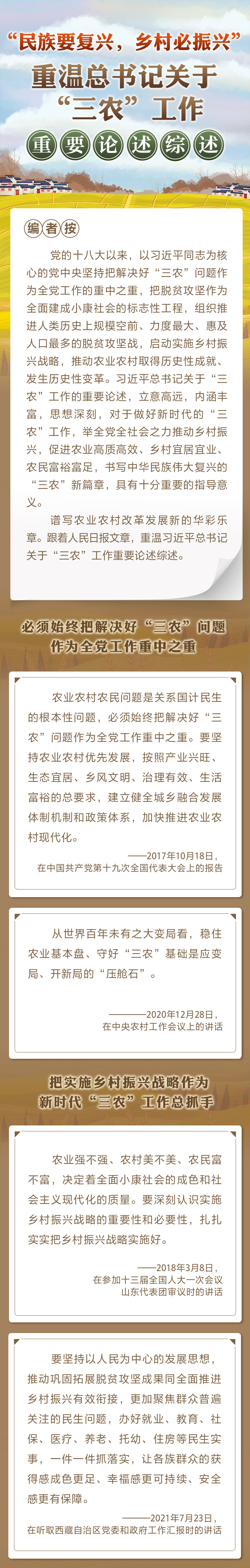 “民族要復(fù)興，鄉(xiāng)村必振興” 重溫總書記關(guān)于“三農(nóng)”工作重要論述綜述