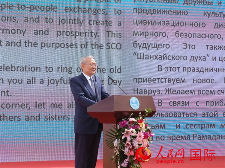 上海合作組織秘書長張明致辭。人民網(wǎng) 褚夢(mèng)琦攝