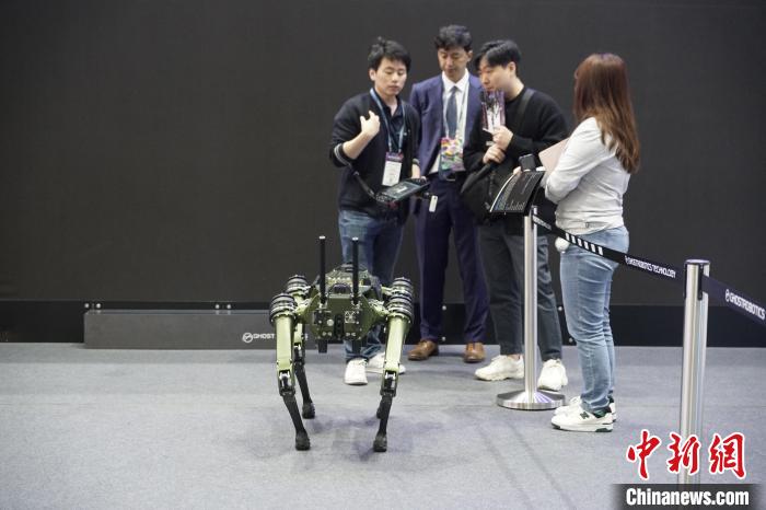 圖為觀眾在展會(huì)參觀機(jī)器人?！⑿?攝