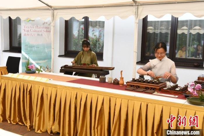 圖為余亞麗茶藝展示，王曉嬋古琴演奏 柏林中國文化中心供圖。