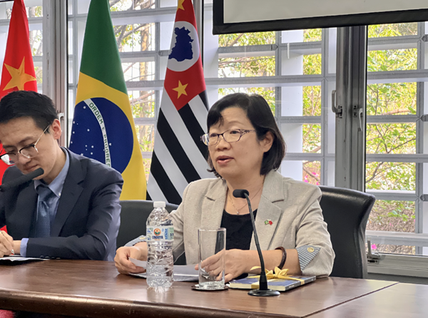 中國駐圣保羅總領(lǐng)事陳佩潔致辭。中國駐圣保羅總領(lǐng)館供圖