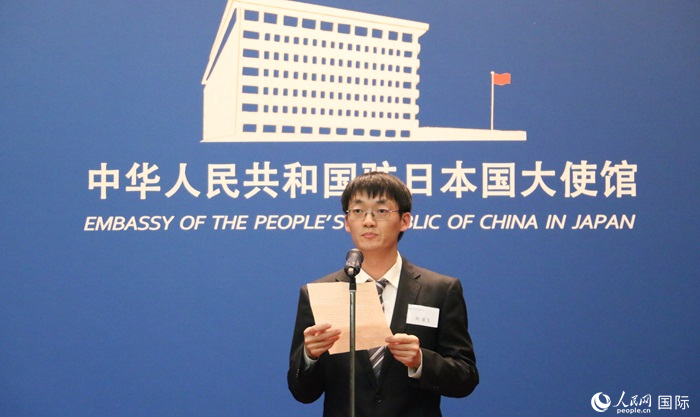 獲獎(jiǎng)學(xué)生代表、大阪大學(xué)博士生劉亞飛發(fā)表感言。人民網(wǎng) 許可攝