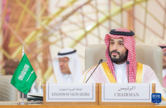 11月10日，在沙特首都利雅得，沙特阿拉伯王儲(chǔ)兼首相穆罕默德·本·薩勒曼在首屆沙特阿拉伯-非洲峰會(huì)上講話(huà)。新華社發(fā)（沙特通訊社供圖）