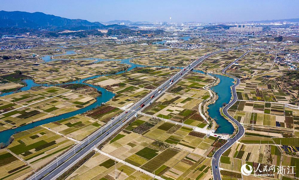 寧波市北侖區(qū)柴橋街道的萬畝花田猶如打翻的調(diào)色盤。人民網(wǎng) 章勇濤攝