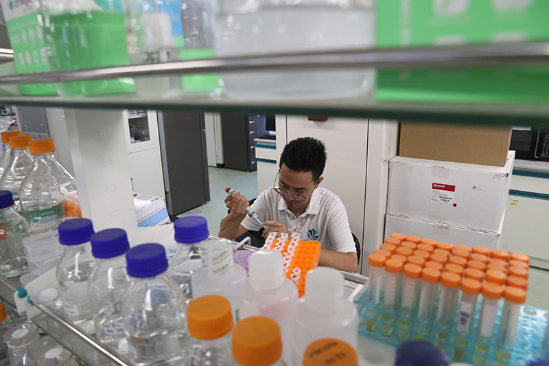 在三亞崖州灣科技城，一名青年科技工作者正在進(jìn)行科研工作。