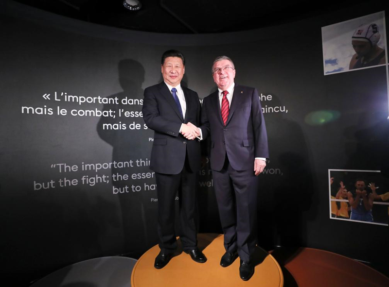 2017年1月18日，習(xí)近平主席在位于瑞士洛桑的國(guó)際奧林匹克博物館會(huì)見時(shí)任國(guó)際奧林匹克委員會(huì)主席巴赫。