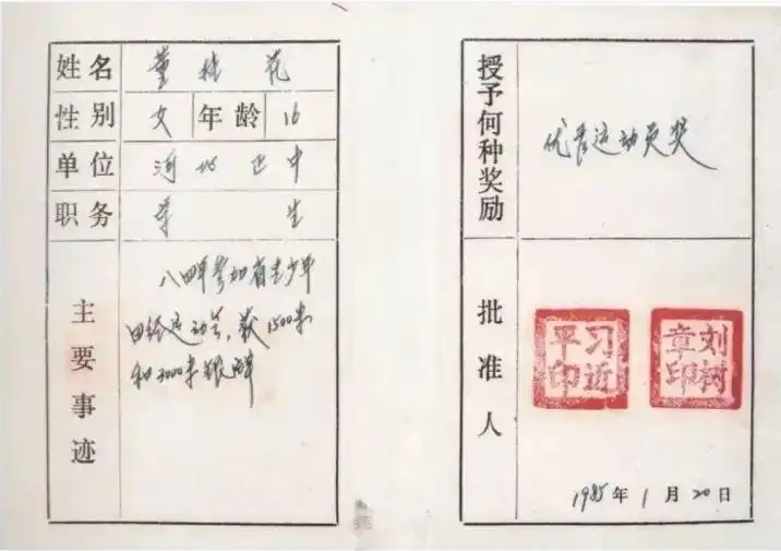 圖為1985年1月，時任正定縣委書記的習(xí)近平為參賽運動員頒發(fā)的“優(yōu)秀運動員獎”。
