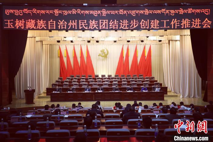 圖為玉樹州民族團結(jié)進步創(chuàng)建工作推進會現(xiàn)場?！『F龍 攝