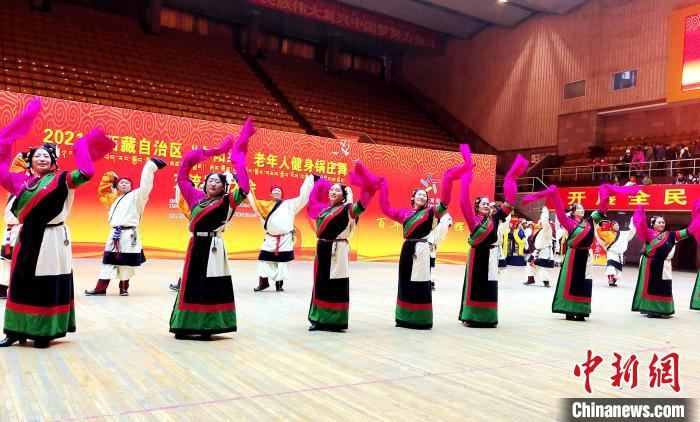 圖為西藏老年舞蹈隊齊跳傳統(tǒng)鍋莊舞?！∝暽＠?攝