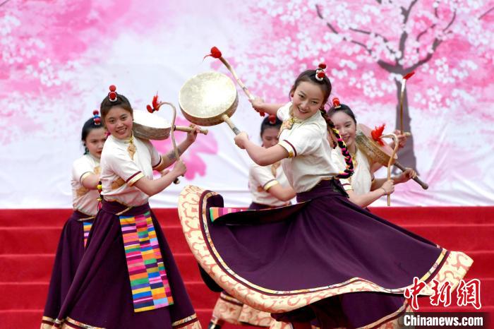 3月28日，西藏林芝第二十屆桃花旅游文化節(jié)開幕式上的文藝表演?！±盍?攝